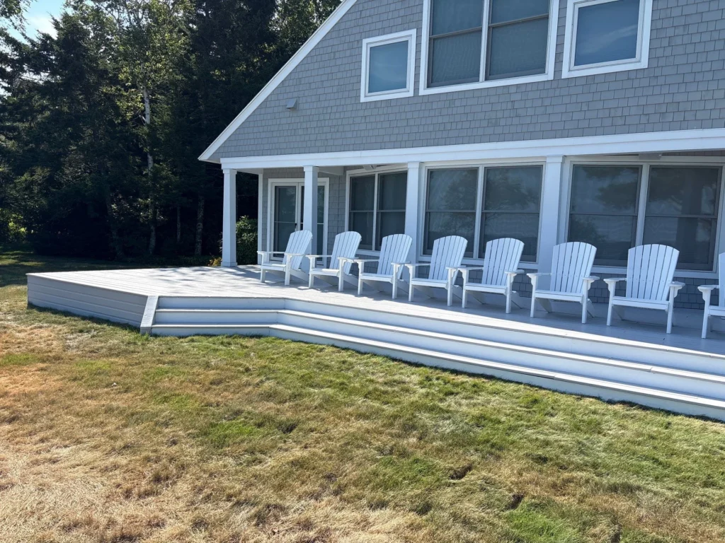 White Painted Deck and Trim White painted deck and exterior trim on a Southern Maine home